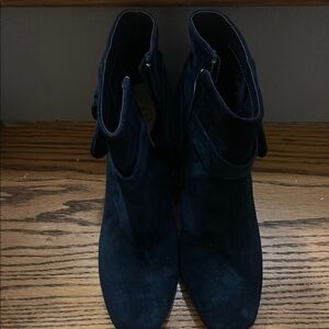 Navy Suede Ankle Booties with Rounded Toe